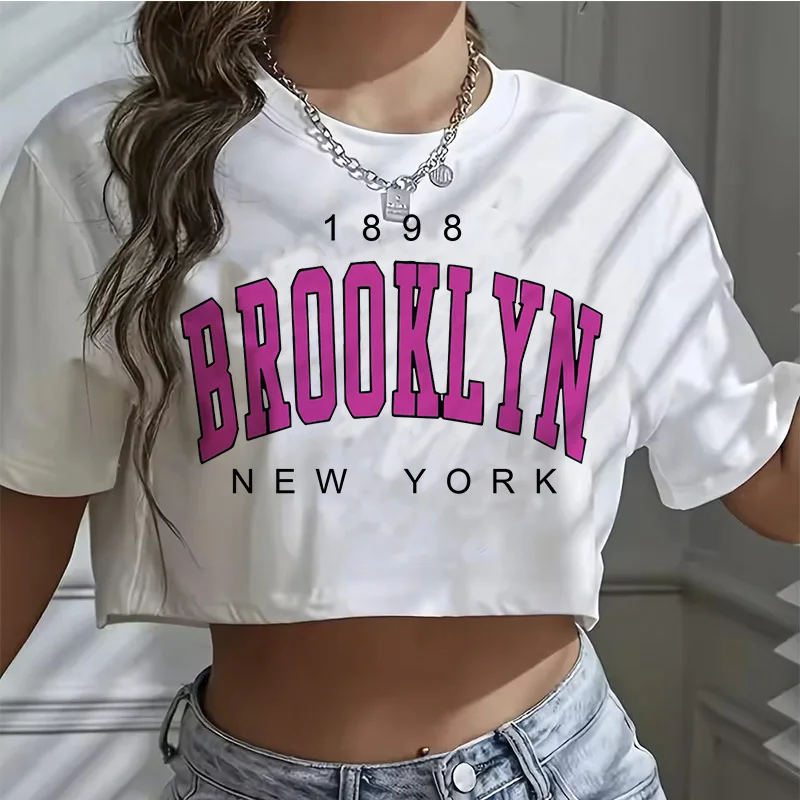 Damski crop top Los Angeles sportowy z nadrukiem Błękitny