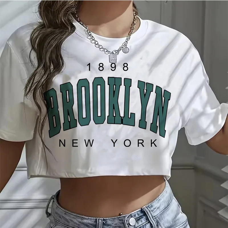 Damski crop top Los Angeles sportowy z nadrukiem Niebieski