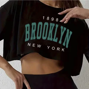 Damski crop top Los Angeles sportowy z nadrukiem Złoto