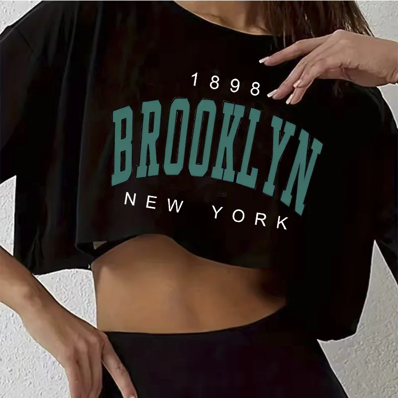 Damski crop top Los Angeles sportowy z nadrukiem Złoto