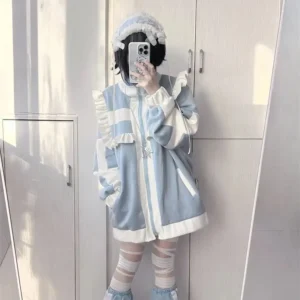Damski kardigan patchwork w stylu lolita Beżowy
