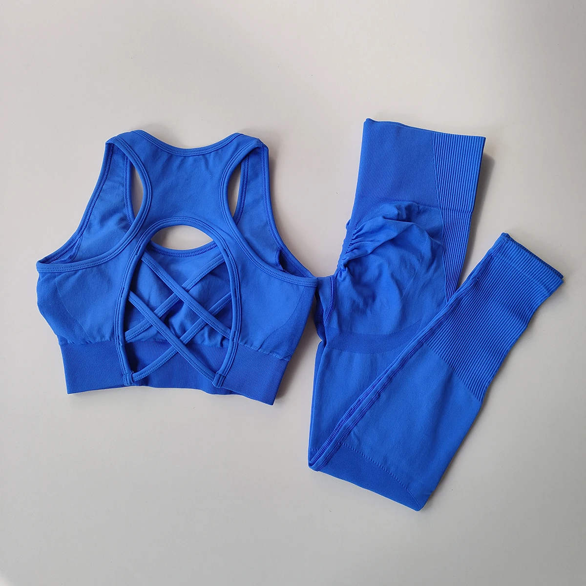 Damski komplet fitness – biustonosz i legginsy Niebieski