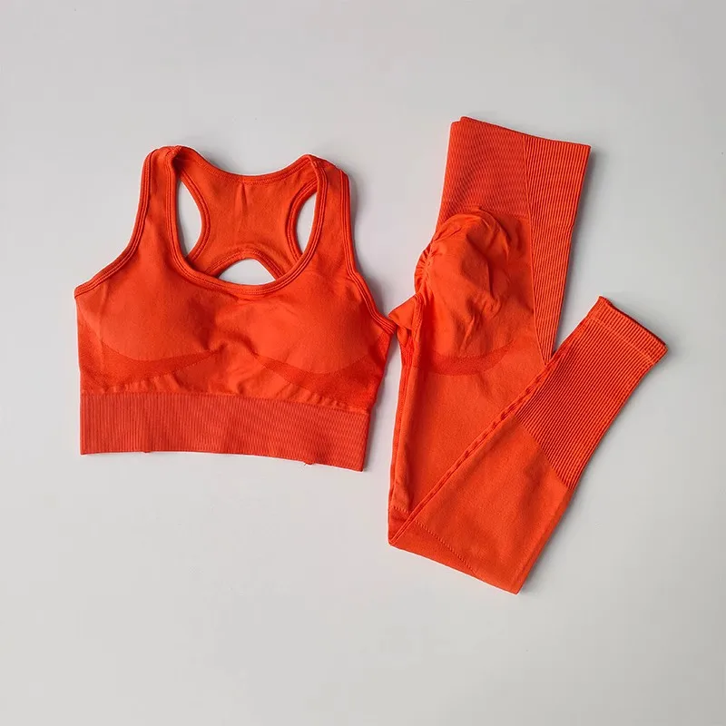 Damski komplet fitness – biustonosz i legginsy Pomarańczowy