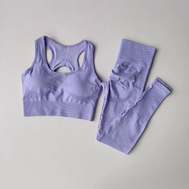 Damski komplet fitness – biustonosz i legginsy Fioletowy