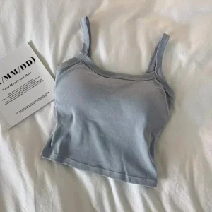 Damski krótki top bez rękawów typu bandeau Niebieski