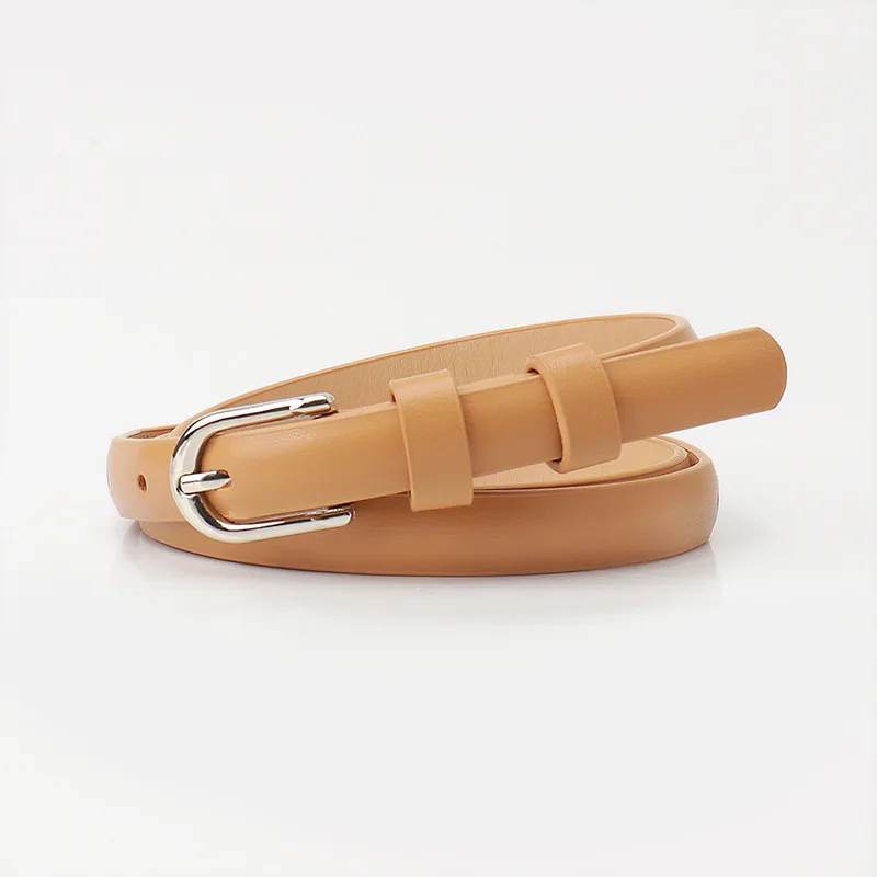 Damski pasek ze skóry PU – obcisły, cienki, vintage Khaki