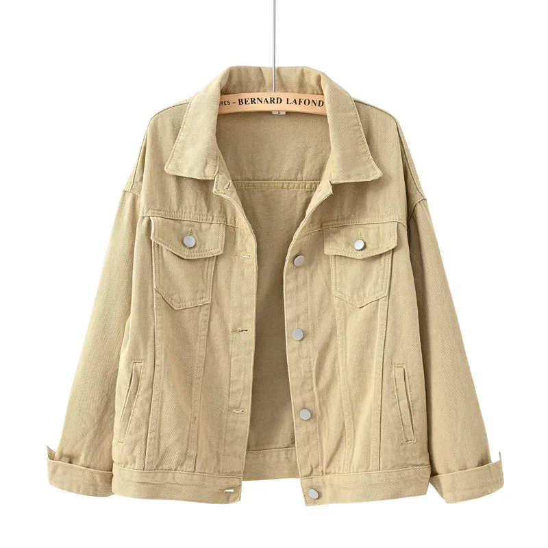 Damski płaszcz jeansowy na jesień w stylu vintage Khaki