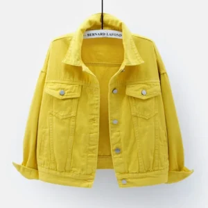 Damski płaszcz jeansowy na jesień w stylu vintage żółty