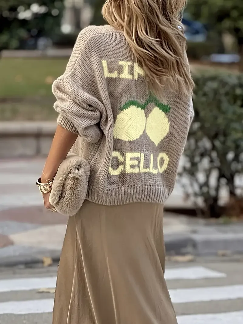 Damski rozpinany sweter z bufiastymi rękawami Khaki
