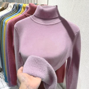 Damski sweter z golfem – aksamitna podszewka, ciepły, elegancki Szmaragd