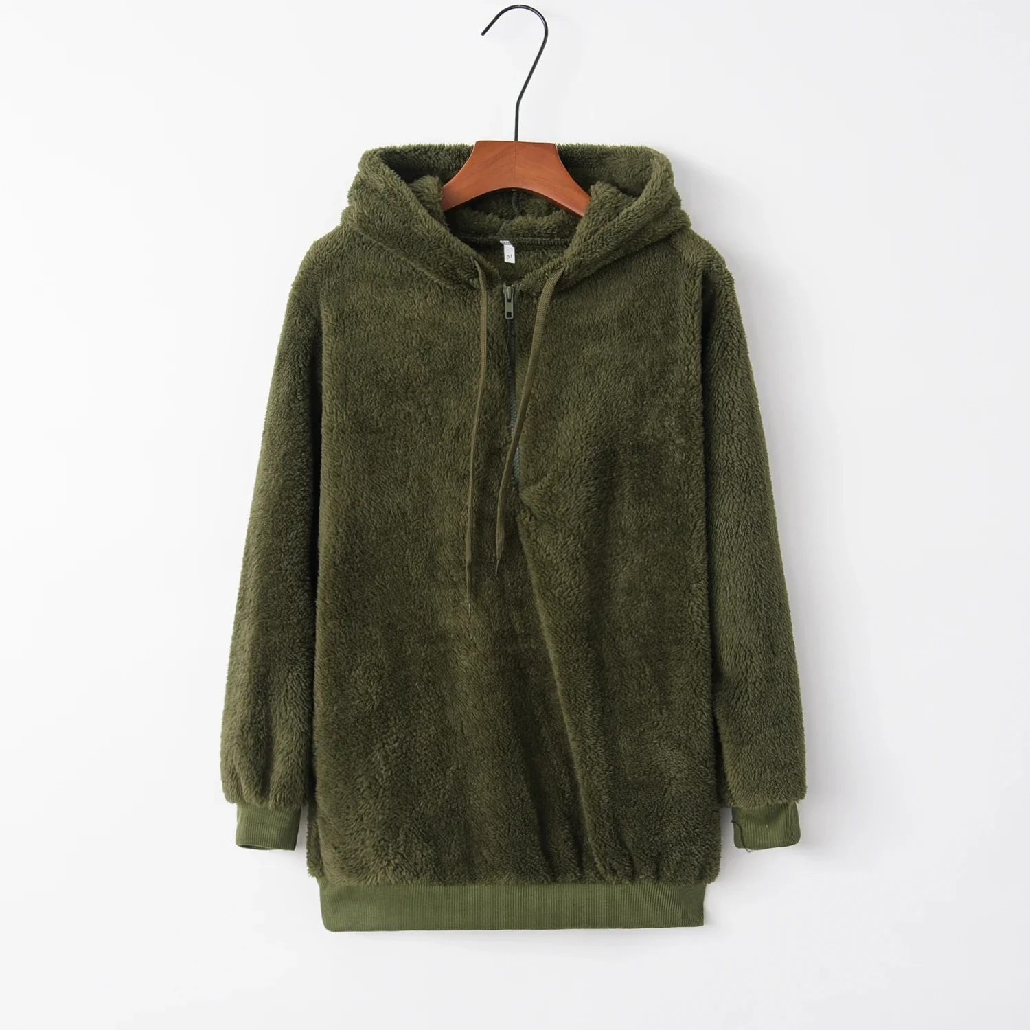 Damski sweter z kapturem monochromatyczny długi rękaw Armijna zieleń