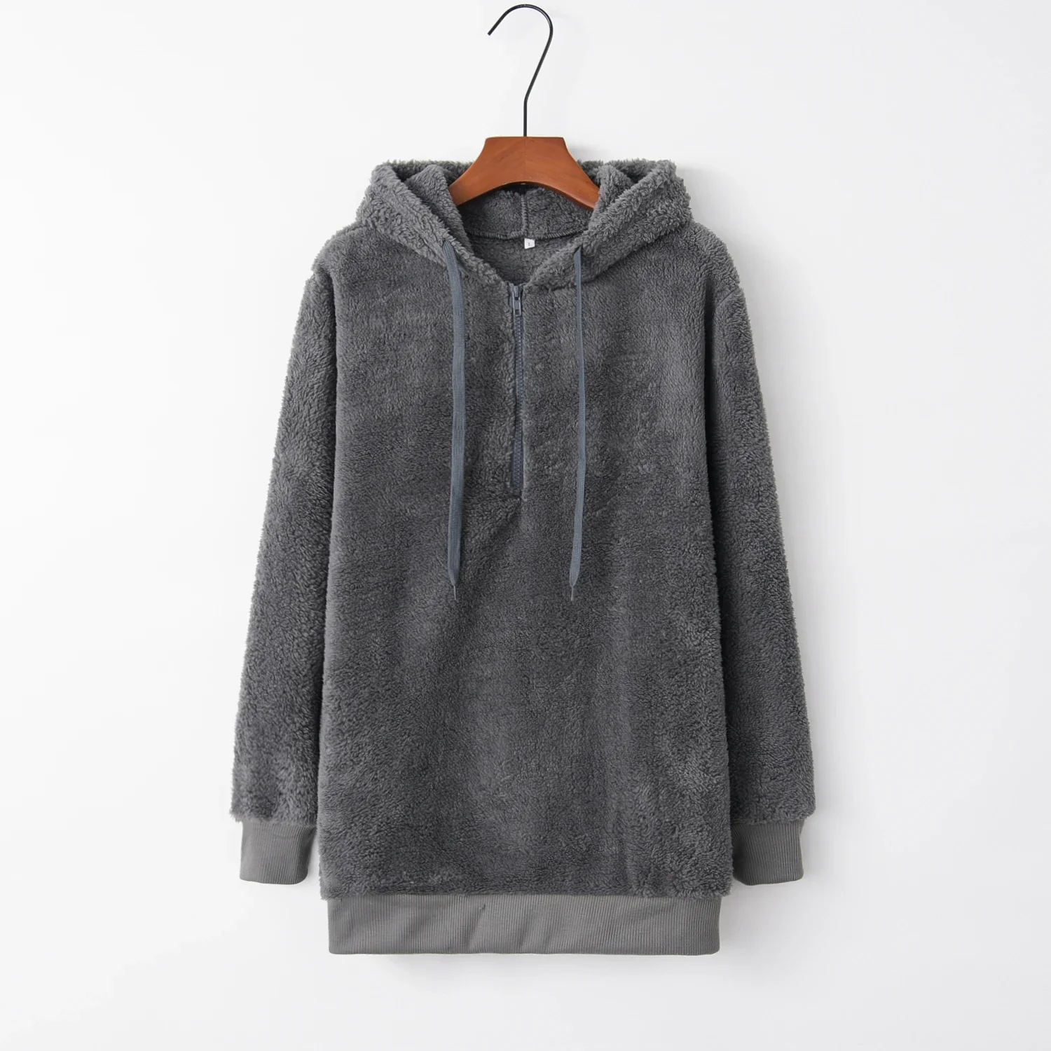 Damski sweter z kapturem monochromatyczny długi rękaw Ciemnoszary
