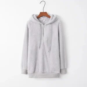 Damski sweter z kapturem monochromatyczny długi rękaw Jasnoszary