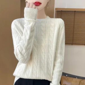 Damski sweter z dzianiny z wełny merino z okrągłym dekoltem Bai wq