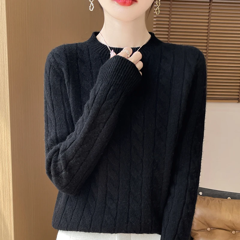 Damski sweter z dzianiny z wełny merino z okrągłym dekoltem Hei wq