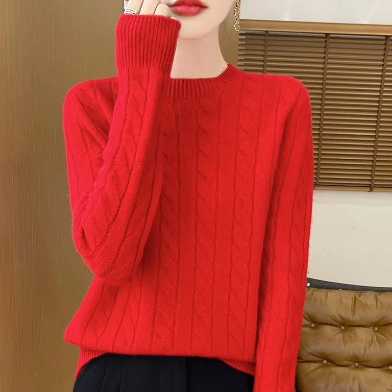 Damski sweter z dzianiny z wełny merino z okrągłym dekoltem Hong wq