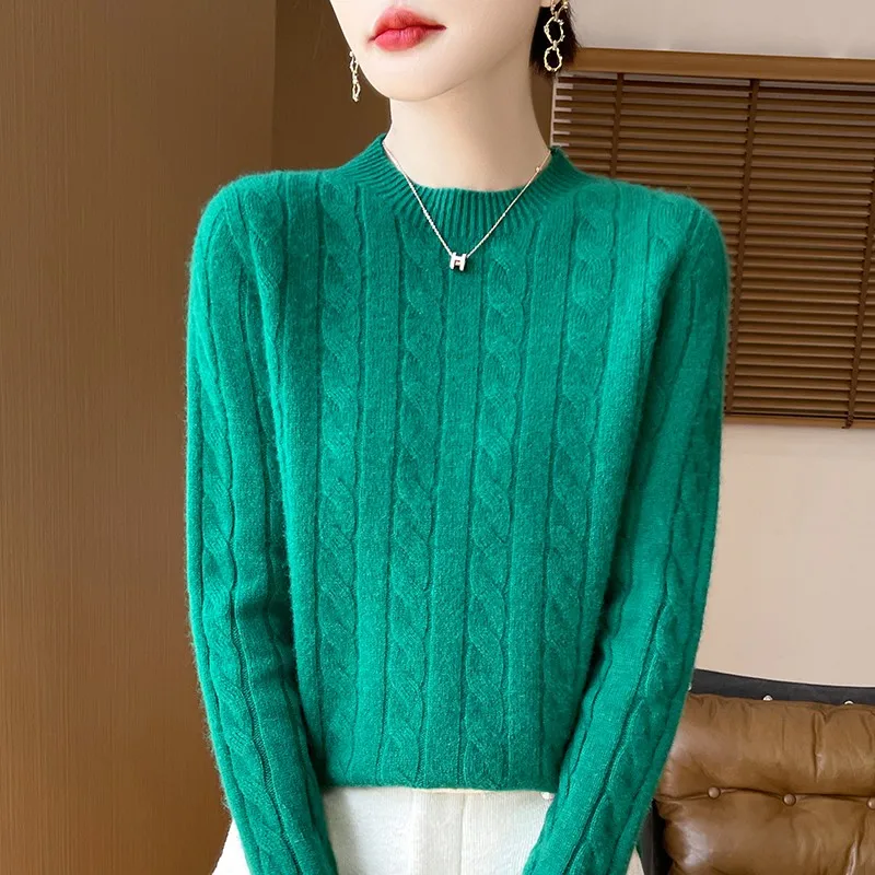 Damski sweter z dzianiny z wełny merino z okrągłym dekoltem Mo lv wq