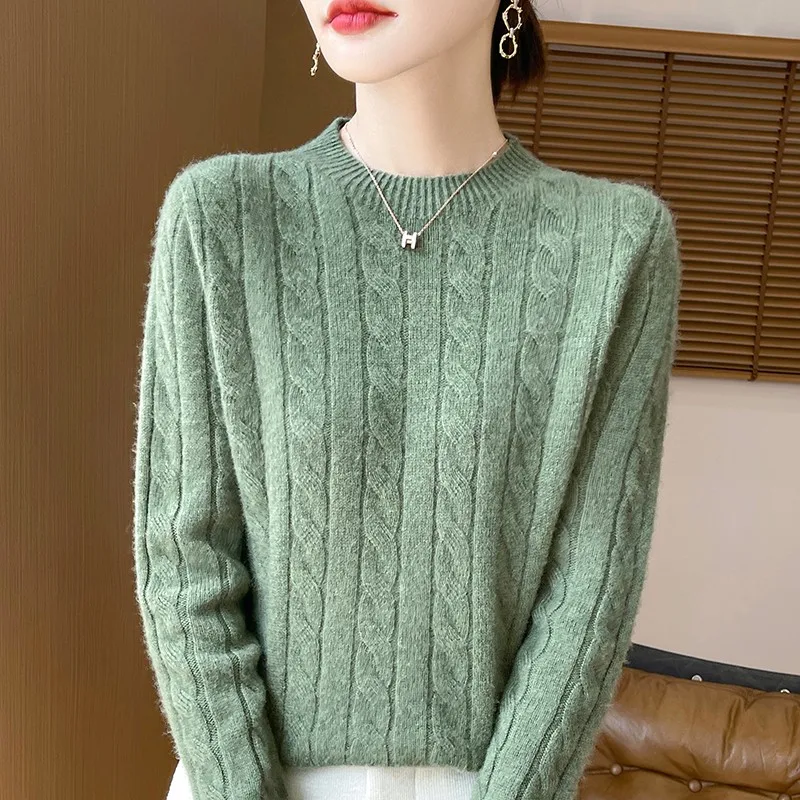 Damski sweter z dzianiny z wełny merino z okrągłym dekoltem Song lv wq