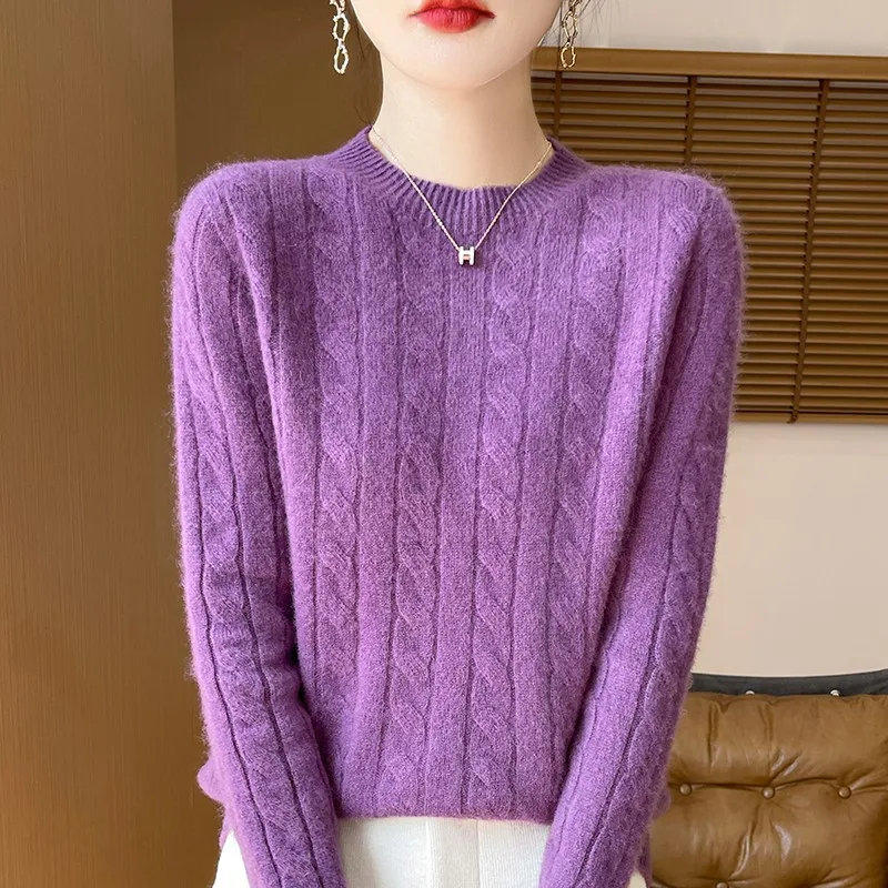 Damski sweter z dzianiny z wełny merino z okrągłym dekoltem Zi wq