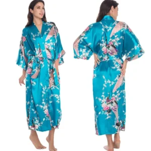 Damski szlafrok kimono z satyny jedwabnej Mięta
