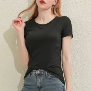 Damski t-shirt bawełniany z dekoltem V Błękitny