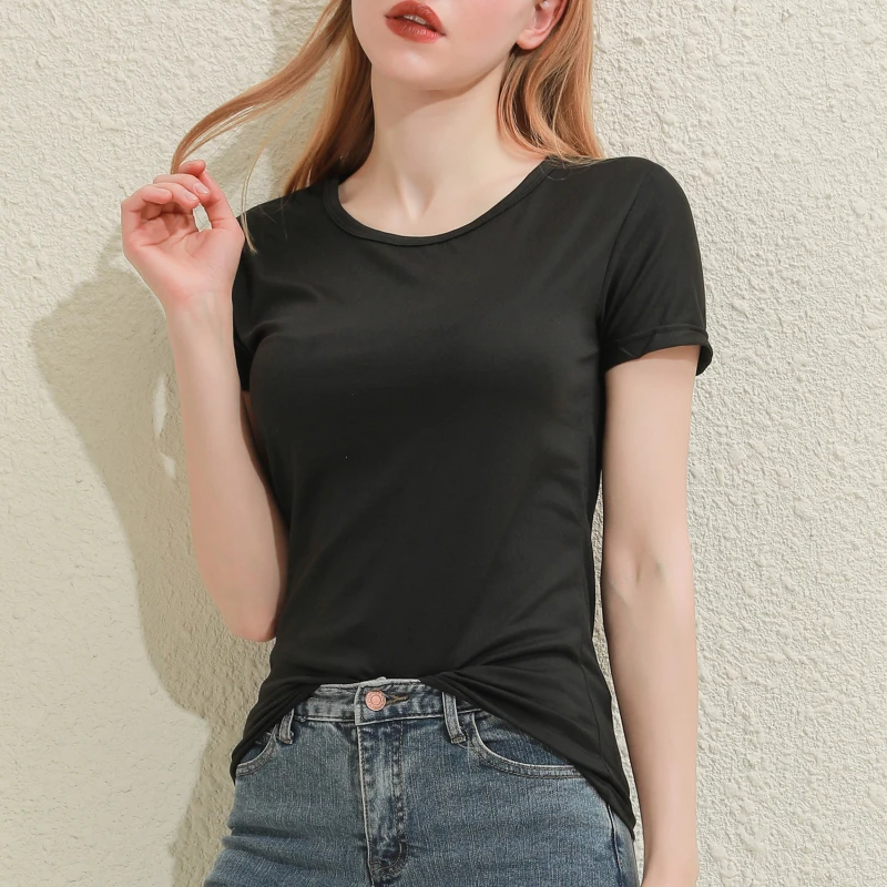 Damski t-shirt bawełniany z dekoltem V Błękitny