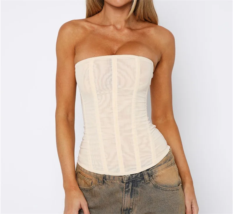 Damski top bandeau bez ramiączek Y2K Błękitny