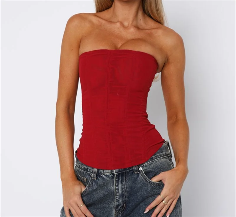 Damski top bandeau bez ramiączek Y2K Brązowy