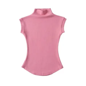 Damski top z golfem bez rękawów slim fit jednokolorowy Różowy