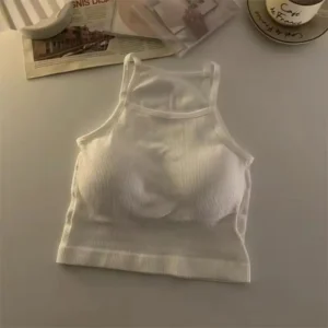 Damski top na ramiączkach z wkładkami i prążkowanym splotem Niebieski