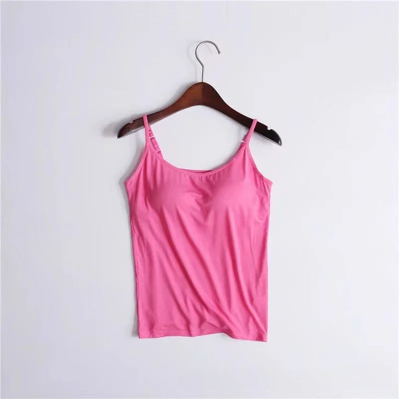 Damski Top na Ramiączkach z Wbudowanym Biustonoszem Camisole Róża czerwona