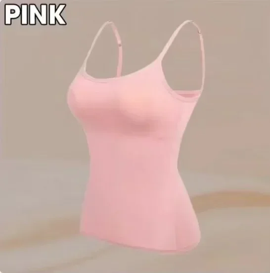 Damski Top na Ramiączkach z Wbudowanym Biustonoszem Camisole Różowy