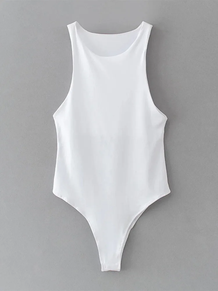 Damskie body bodycon bez rękawów — dopasowany letni kombinezon Biały