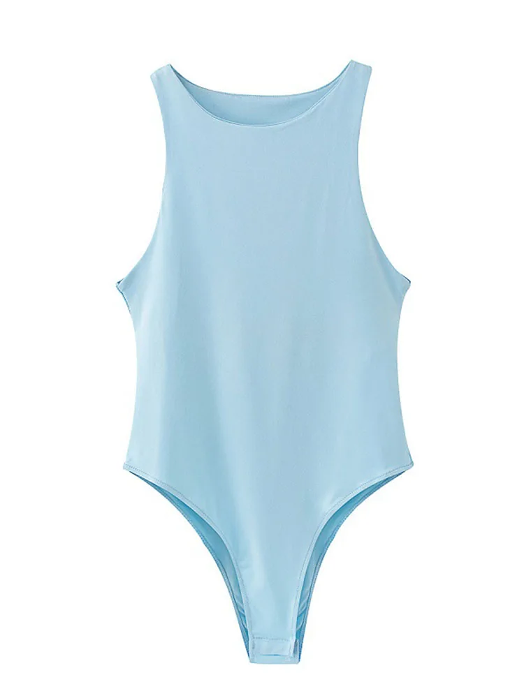 Damskie body bodycon bez rękawów — dopasowany letni kombinezon Błękitny