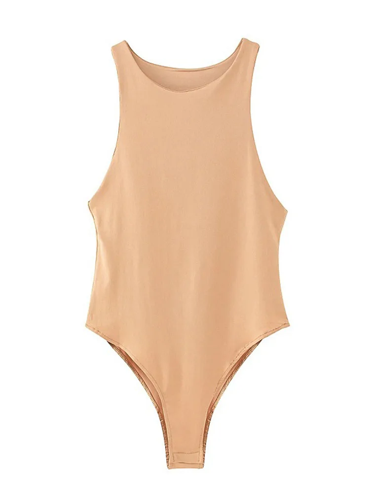 Damskie body bodycon bez rękawów — dopasowany letni kombinezon Khaki