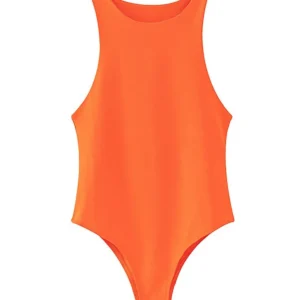 Damskie body bodycon bez rękawów — dopasowany letni kombinezon Pomarańczowy
