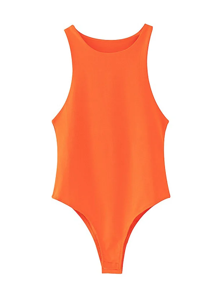 Damskie body bodycon bez rękawów — dopasowany letni kombinezon Pomarańczowy