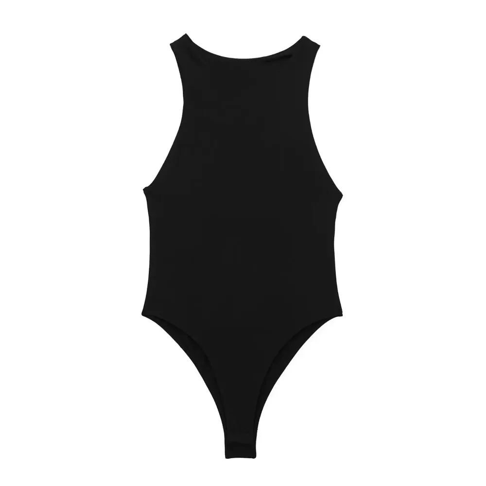 Damskie body z dekoltem halter, dopasowane bezrękawniki na zatrzaski Czarny