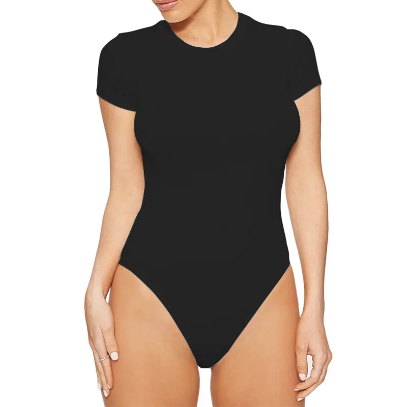 Damskie body z krótkim rękawem slim fit Czarny