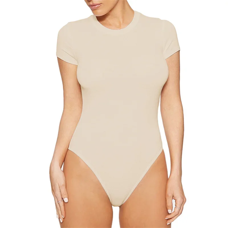 Damskie body z krótkim rękawem slim fit Khaki