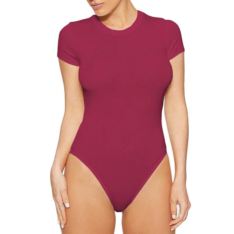 Damskie body z krótkim rękawem slim fit Kolor czerwonego wina