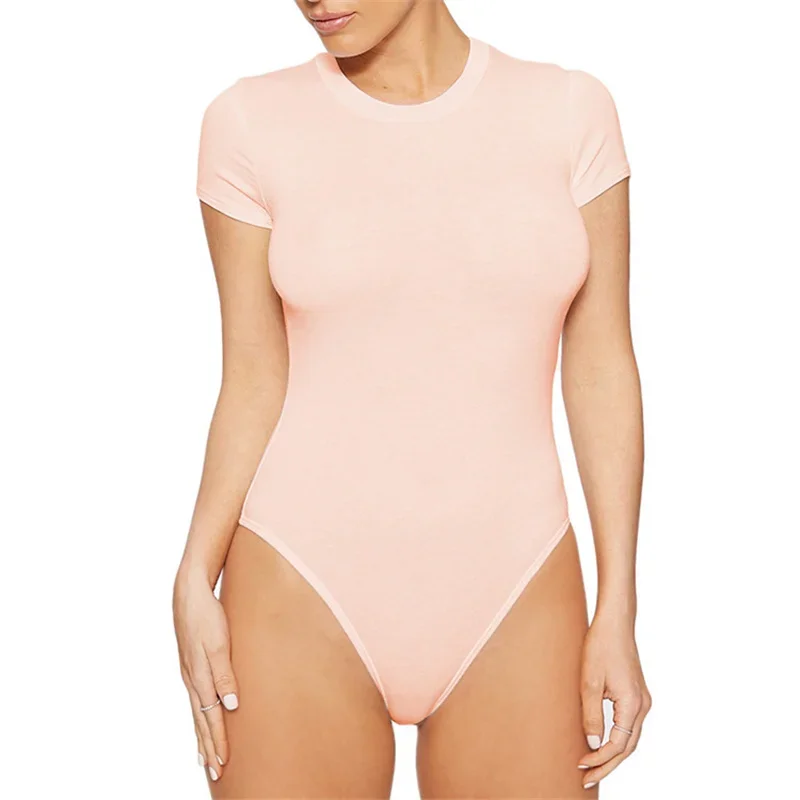 Damskie body z krótkim rękawem slim fit Różowy