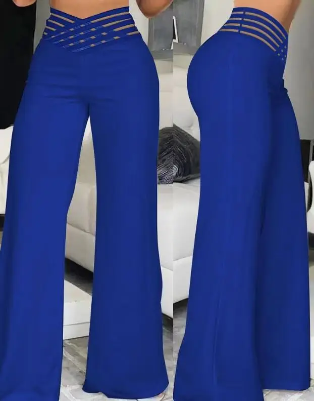 Damskie eleganckie spodnie z siateczką i wysokim stanem Armijna zieleń