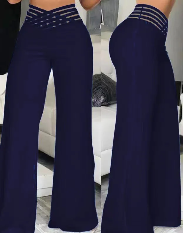 Damskie eleganckie spodnie z siateczką i wysokim stanem Zielony