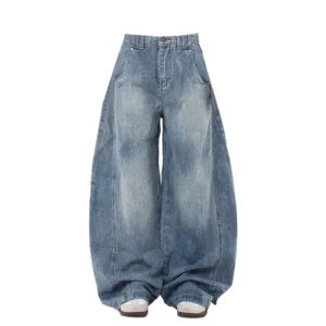 Damskie jeansy baggy Y2K z wysokim stanem w stylu vintage Niebieski