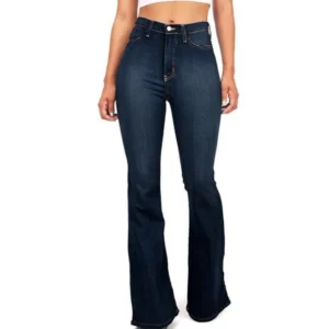 Damskie jeansy dzwony z wysokim stanem plus size Błękitny