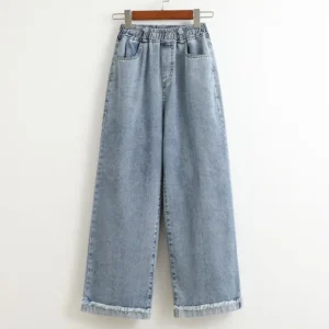 Damskie jeansy plus size z szerokimi nogawkami Kamień