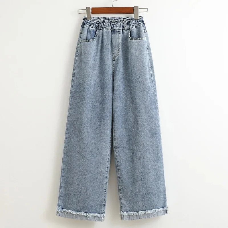 Damskie jeansy plus size z szerokimi nogawkami Kamień