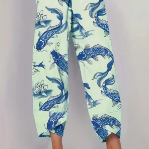 Damskie letnie spodnie plus size z nadrukiem Beżowy