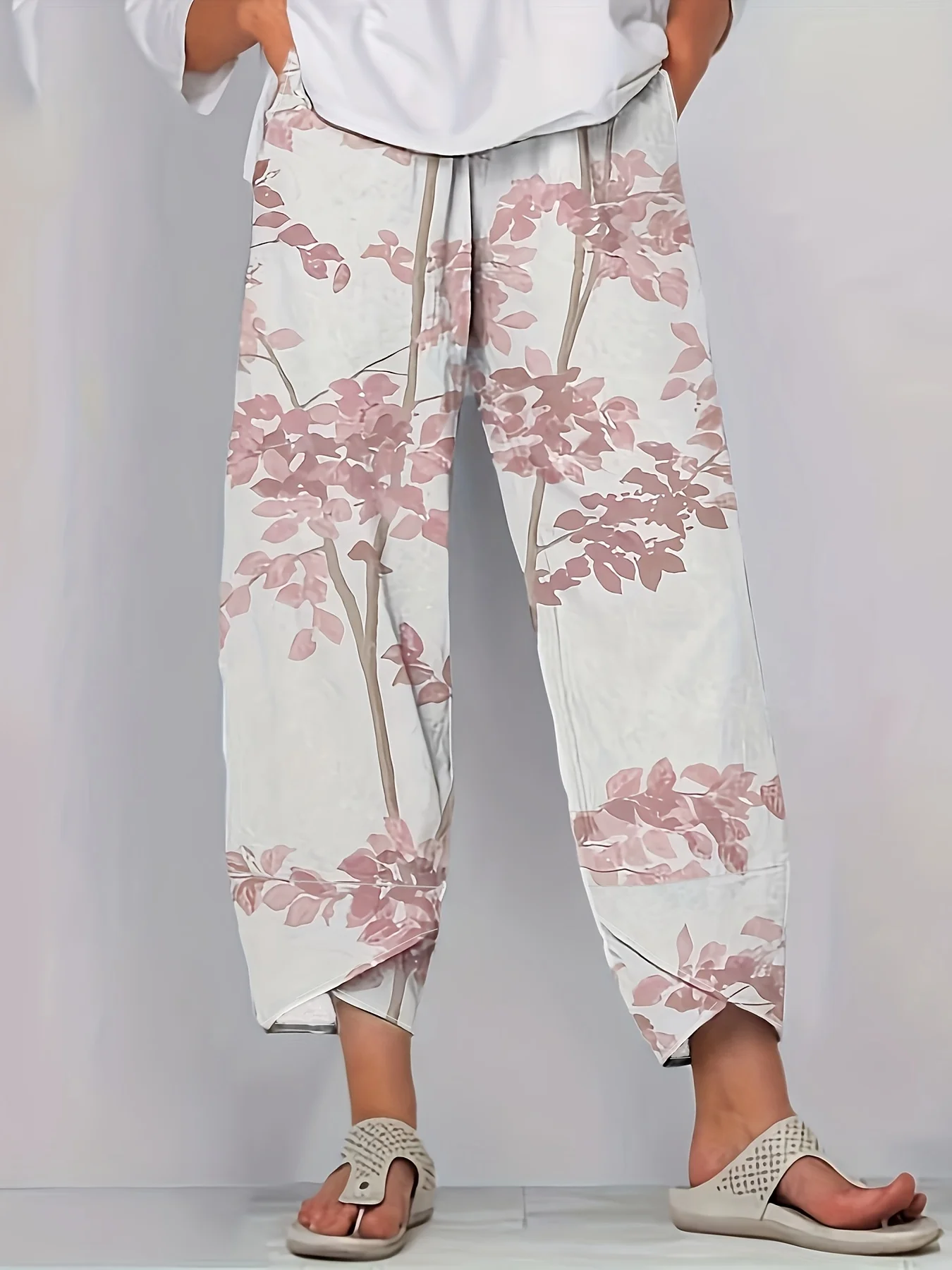 Damskie letnie spodnie plus size z nadrukiem Różowy